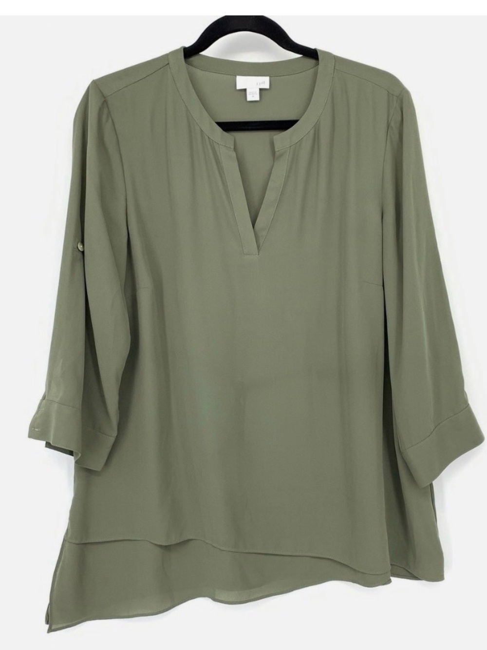 J. Jill Olive Split V Neck Olive Green Tunic Large Top